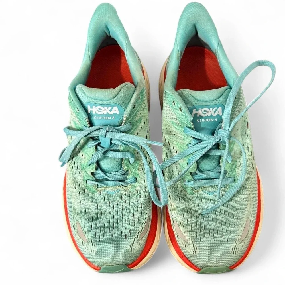 HOKA Clifton 8 One One Womens 8.5 B Aqua Blue Running Shoes 1119394 Gym Running